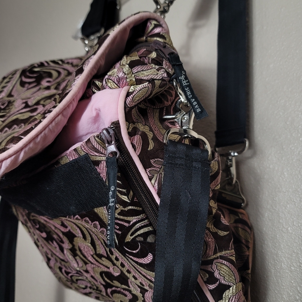 Petunia Pickle Bottom Brown Pink Tan Floral Paisley Diaper Bag - Picture 6 of 16